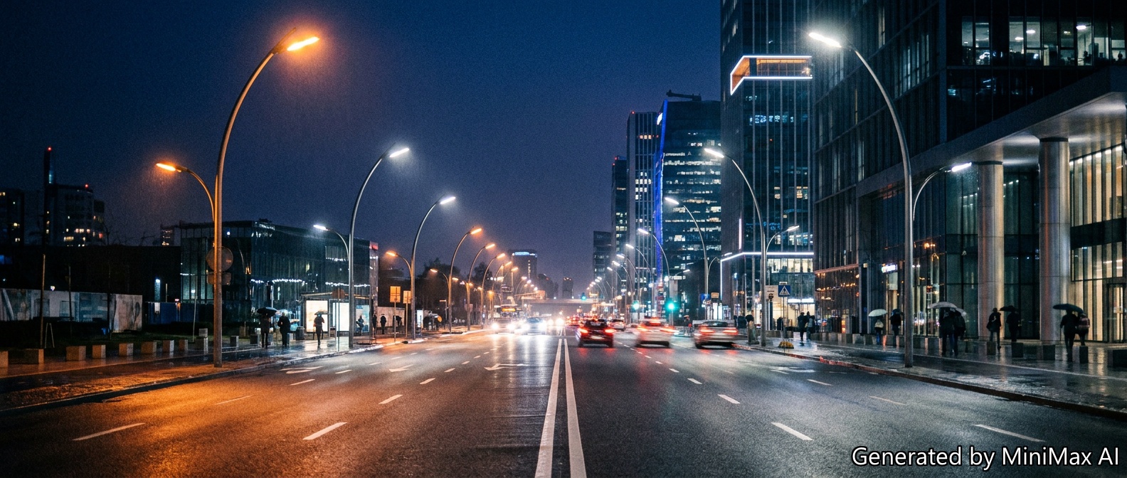 Avenida urbana iluminada con luminarias LED Lumen México